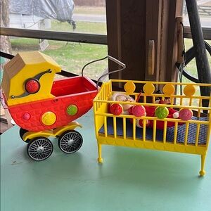 Susie cute vintage stroller and crib and doll